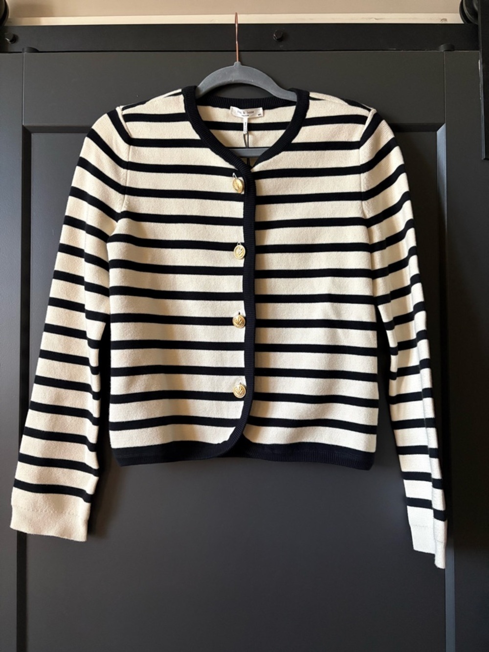 NWT rag & bone Dee Striped Black and Cream Button Cardigan
